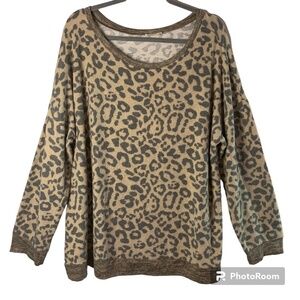 Jodifl Sweater Womens 2 XL Cheetah Print Plush Sweatshirt Oversized Pullover